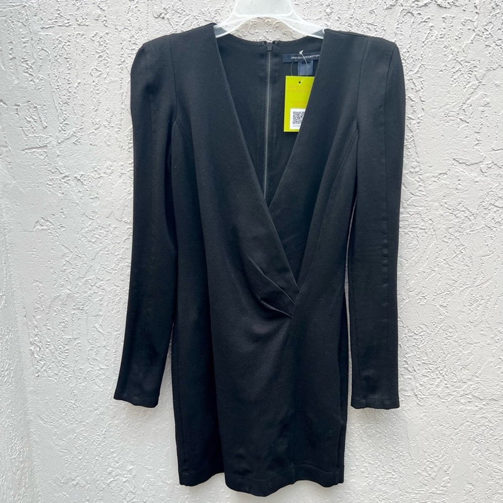 French connection black jersey mini V-neck dress size 8